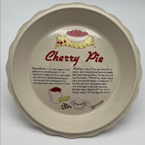 Interpur International Cherry Pie Plate with Built-In Recipe Red and Cream